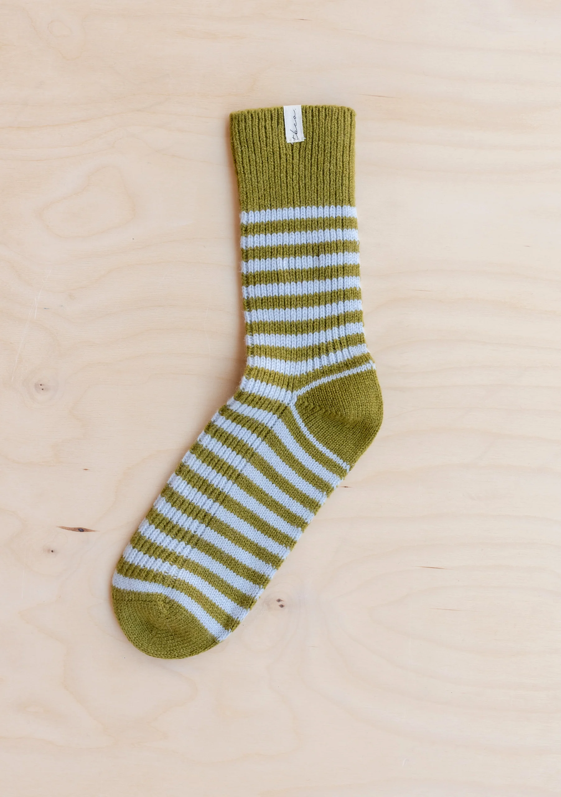 Merino Wool Socks in Olive & Blue Stripe