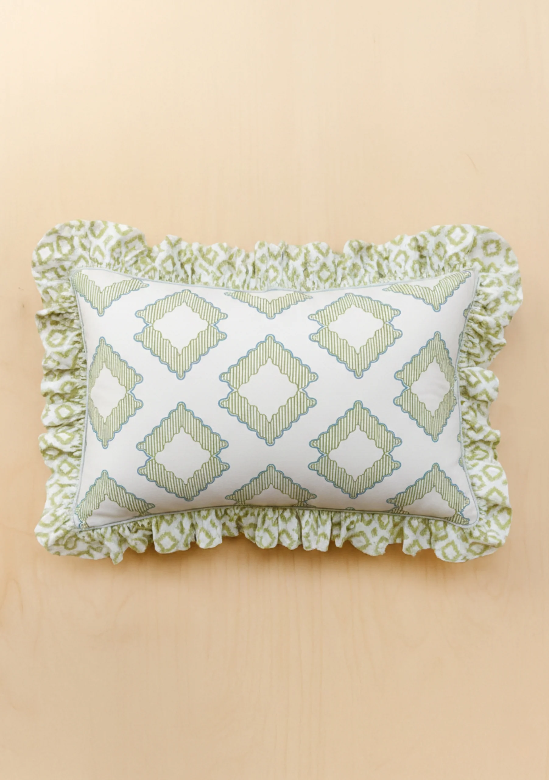 Cotton Duvet Cover & Pillowcases Set in Green Diamond - Image 4