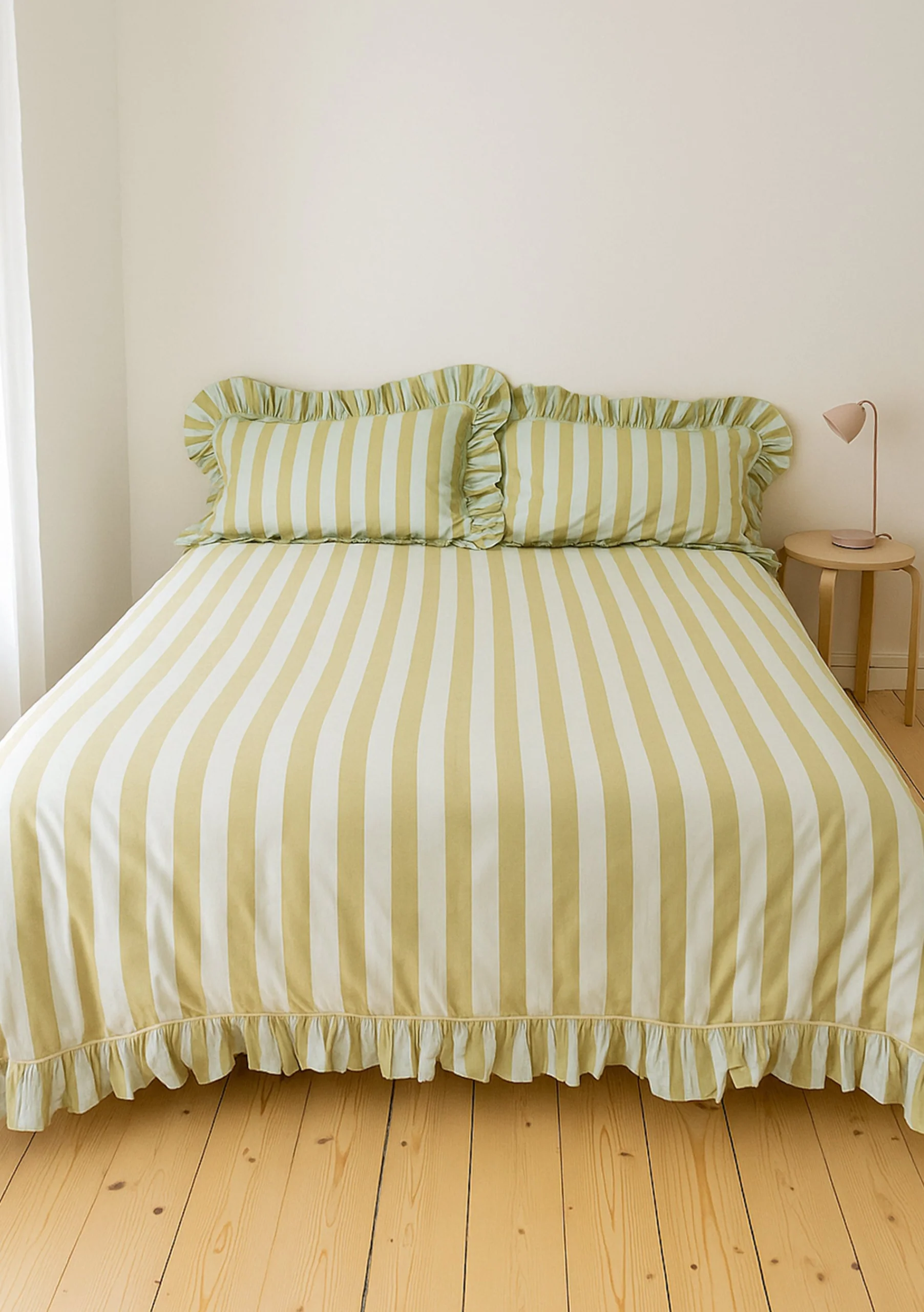 Cotton Duvet Cover & Pillowcases Set in Mint Stripe - Image 3