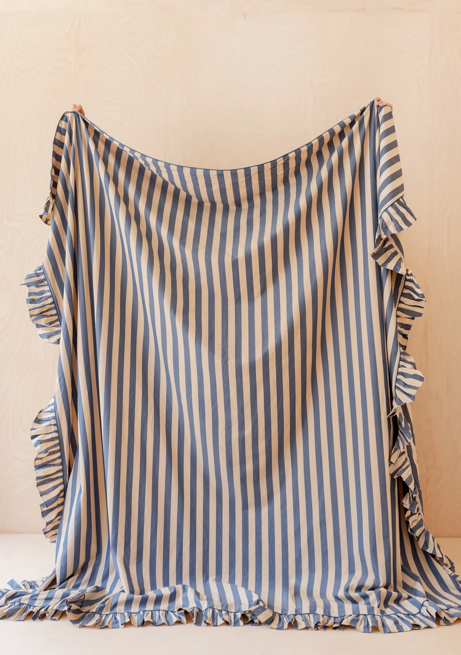 Cotton Duvet Cover & Pillowcases Set in Navy Stripe - Image 3