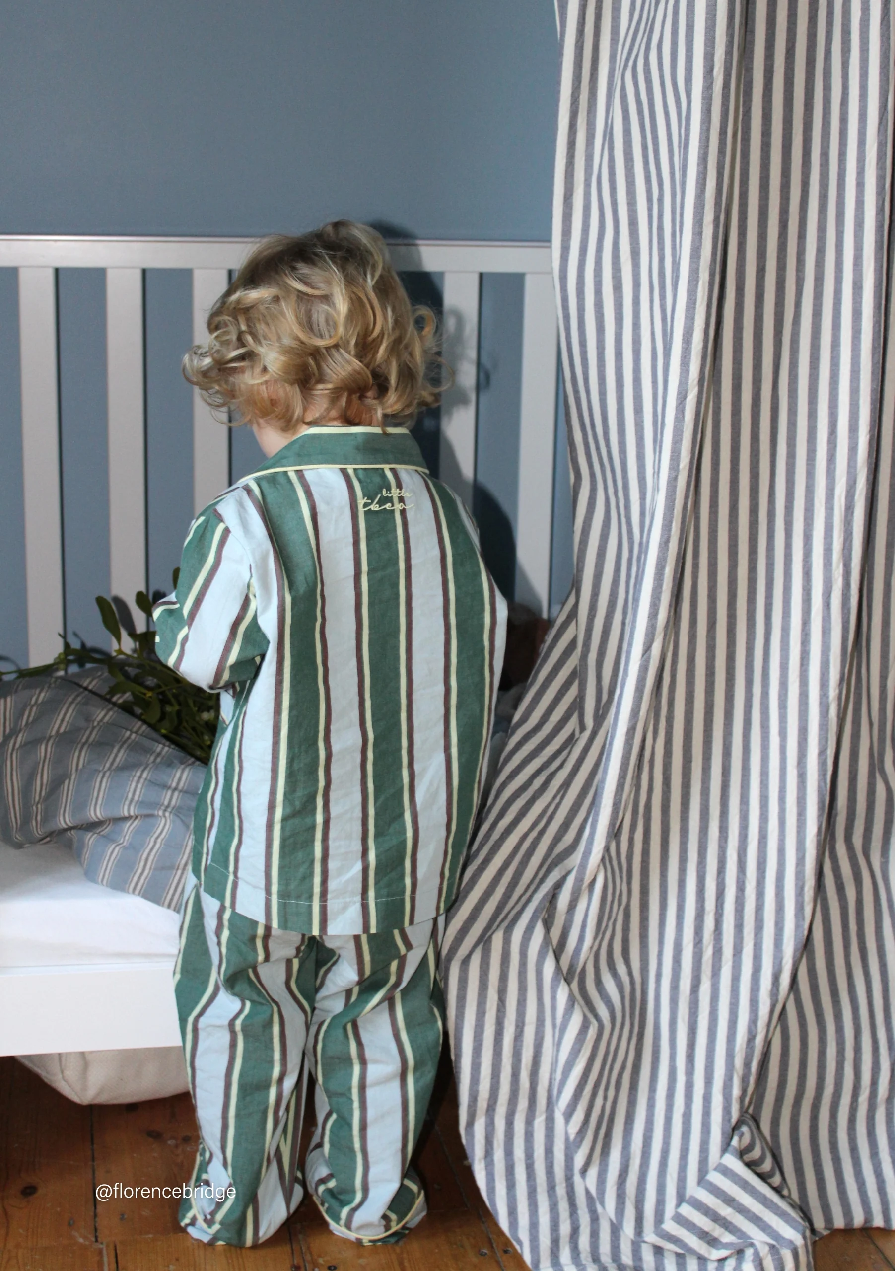 Cotton Kids Pyjamas in Blue Stripe - Image 2
