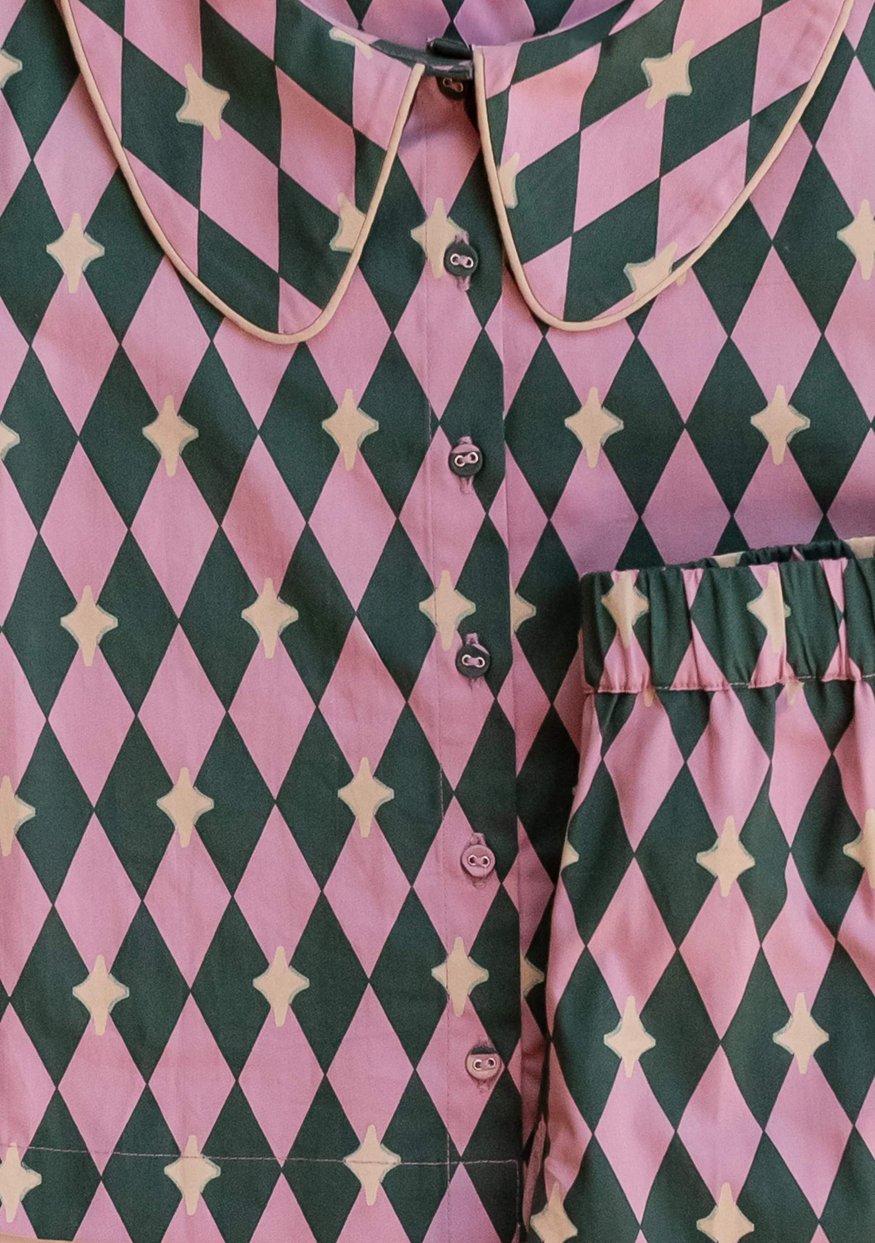 Cotton Kids Pyjamas in Pink Harlequin - Image 2