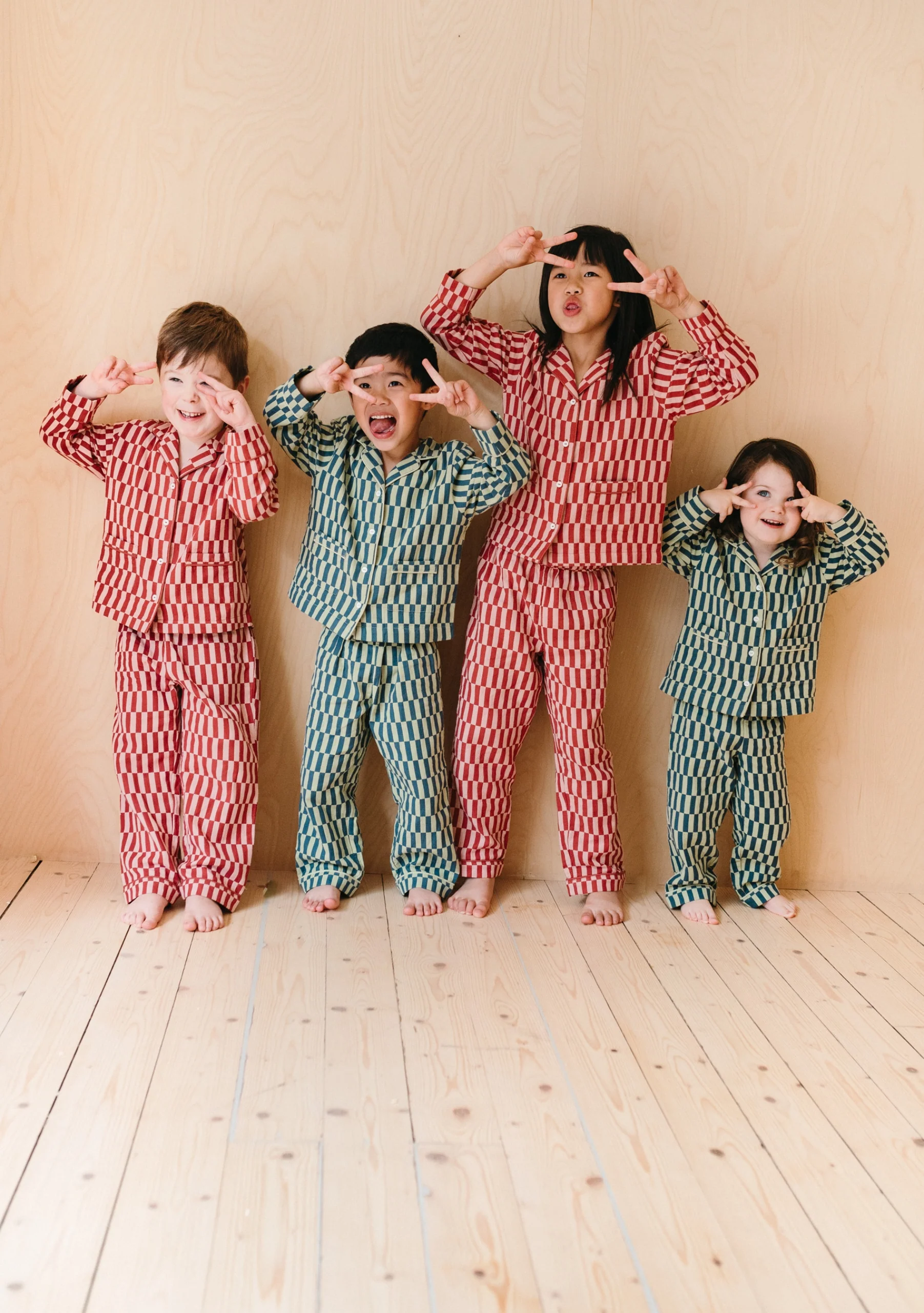Cotton Kids Pyjamas in Rose Checkerboard - Image 4