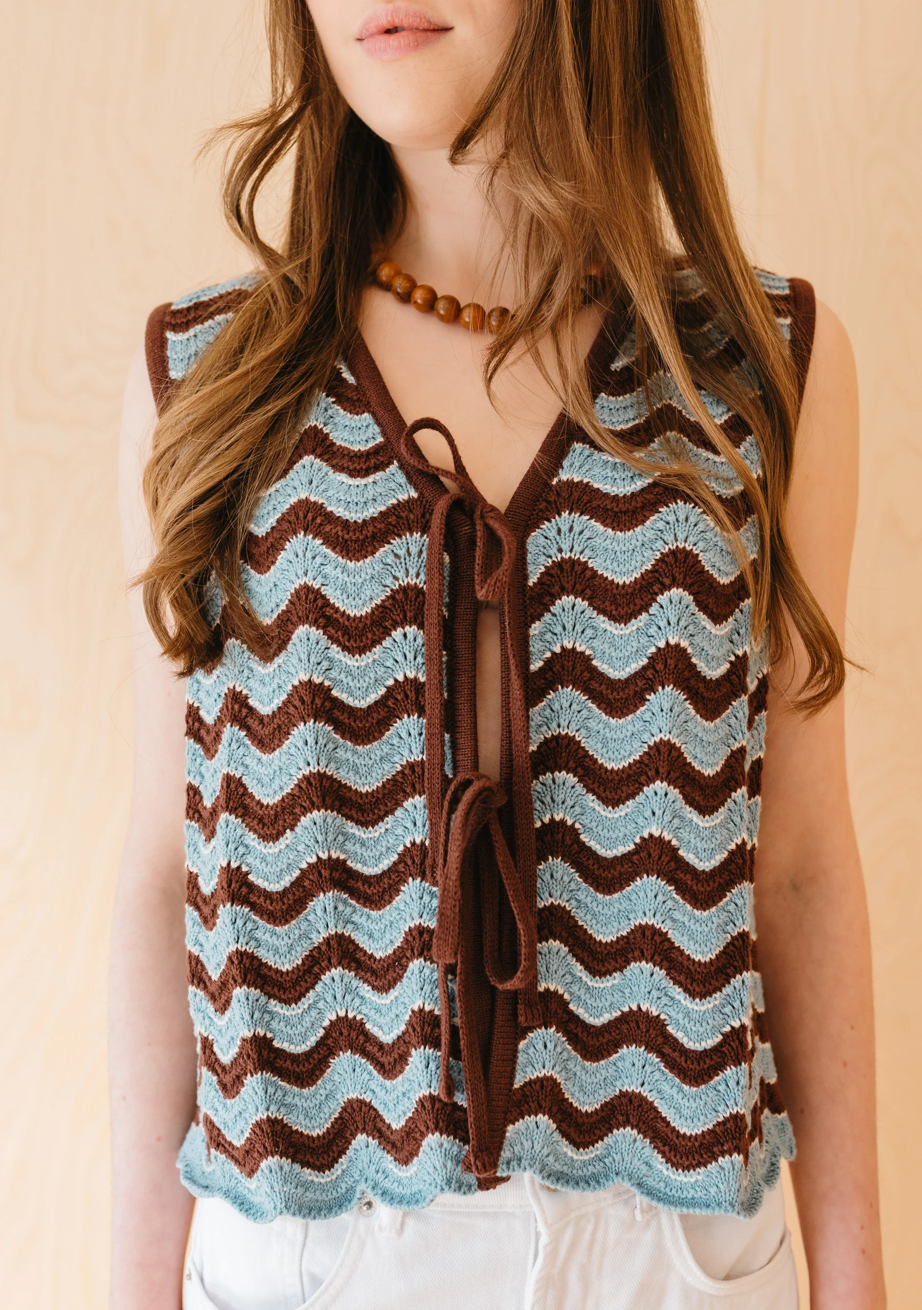 Cotton Knitted Vest in Blue Wave - Image 2
