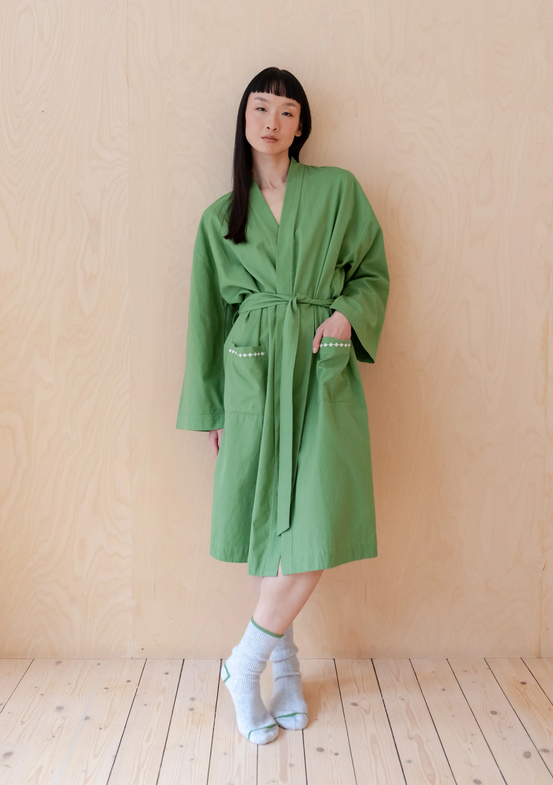 Cotton & Linen Robe in Green