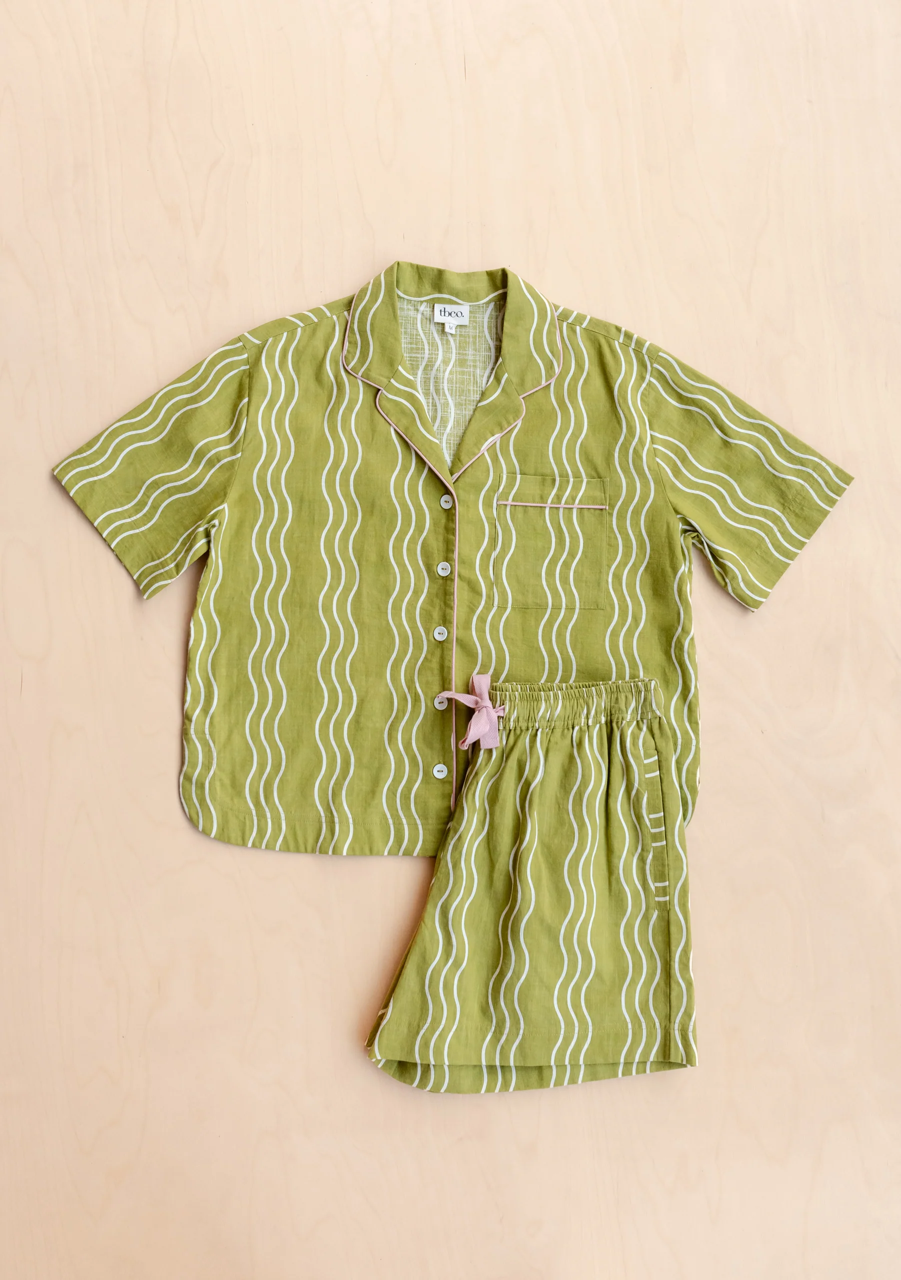 Cotton Pyjamas in Olive Wave - Image 2