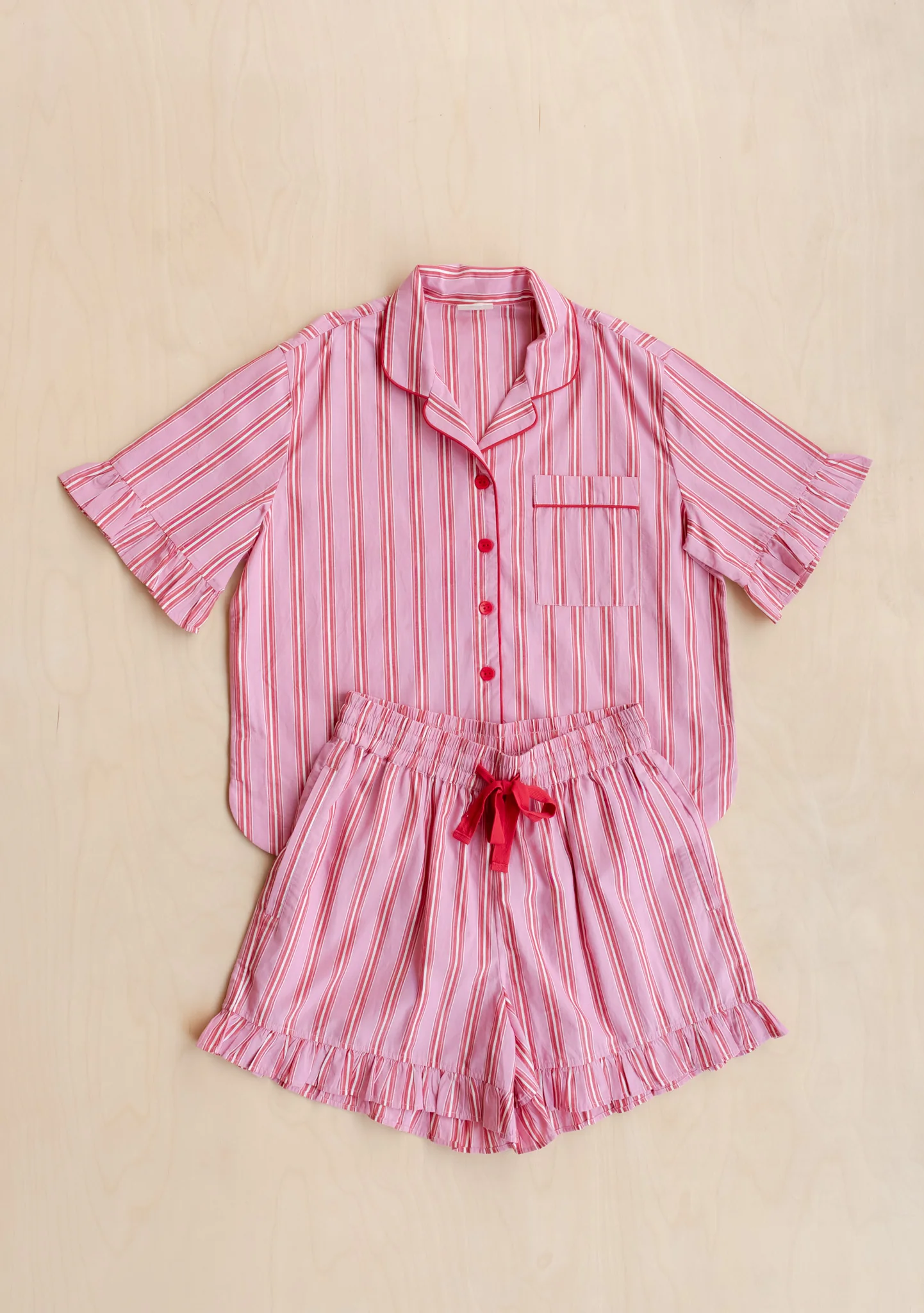 Cotton Pyjamas in Red Stripe Ruffle - Image 5