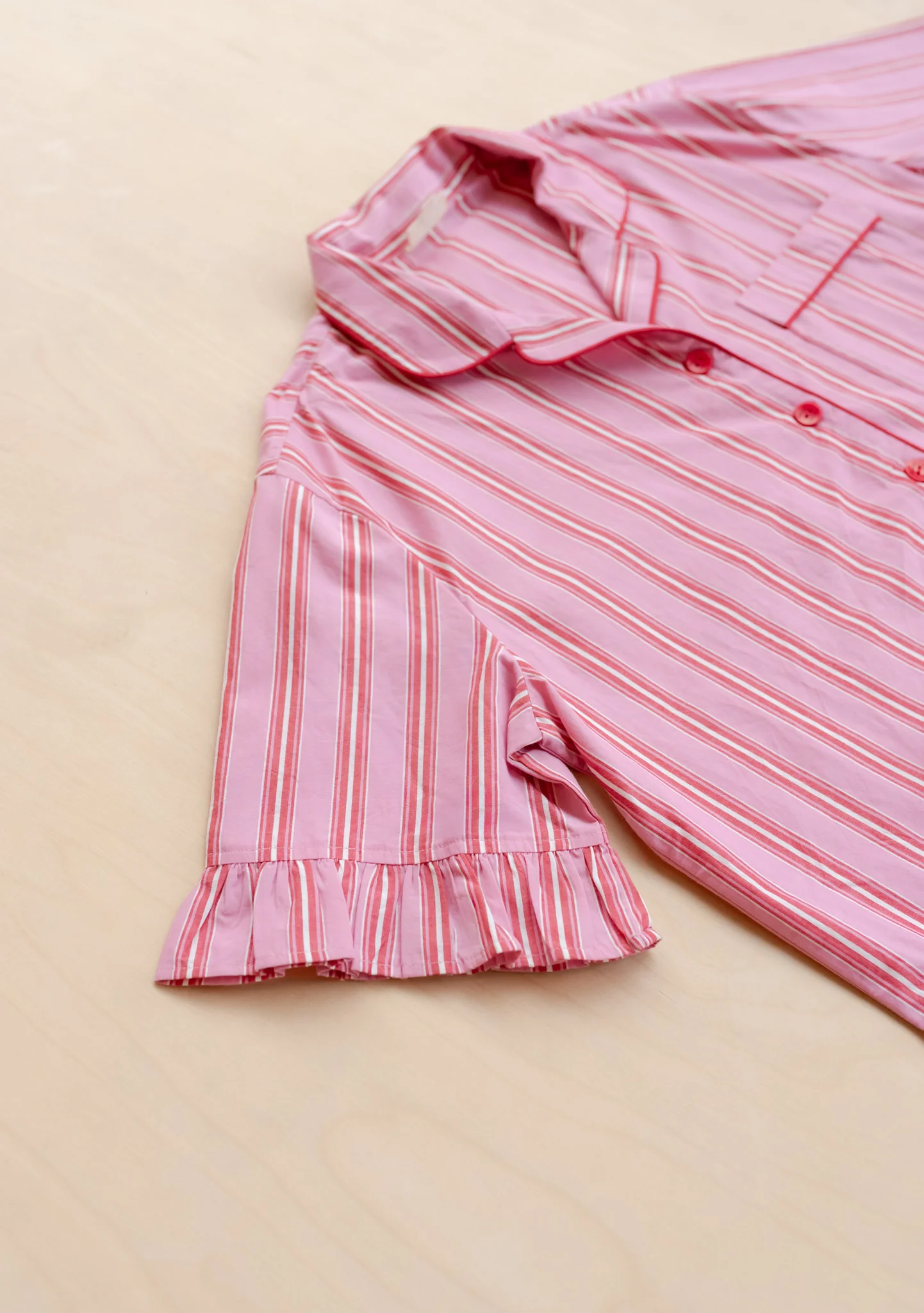Cotton Pyjamas in Red Stripe Ruffle - Image 6