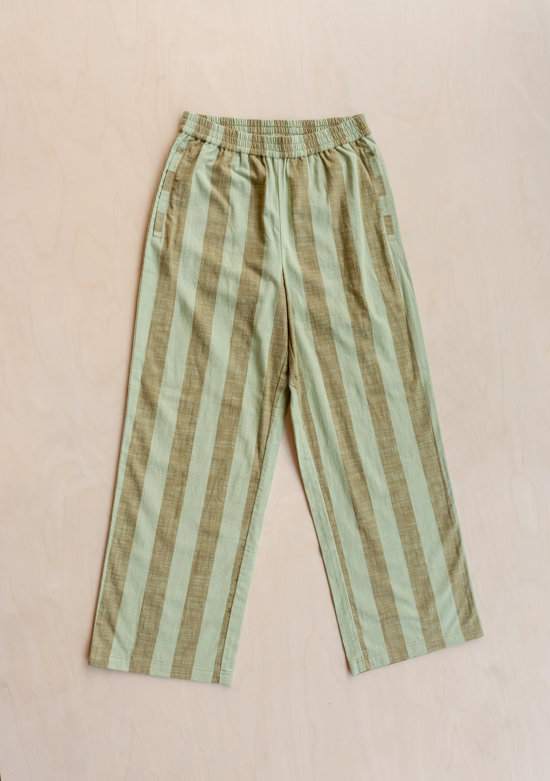 Cotton Trousers in Green & Brown Stripe - Image 2