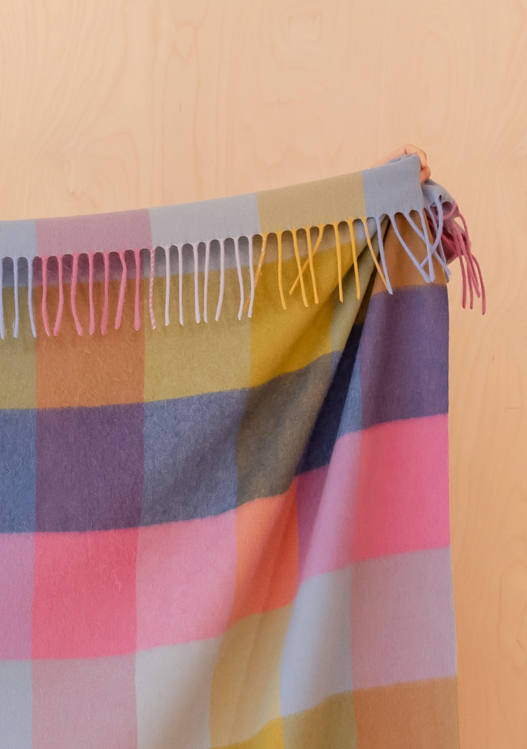 Lambswool Blanket in Pink Block Check - Image 2