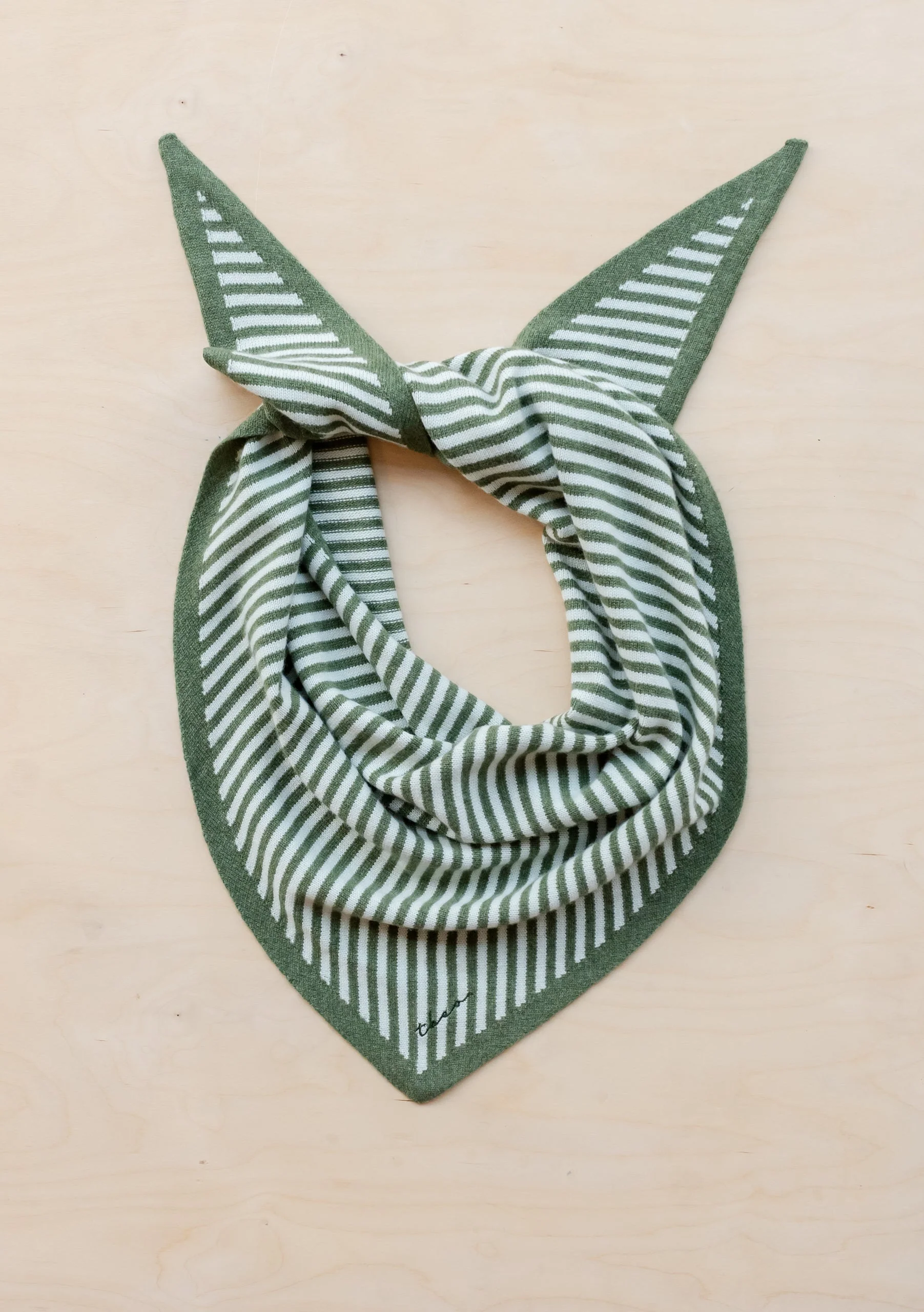 Large Merino Triangle Scarf in Green Stripe - Image 2