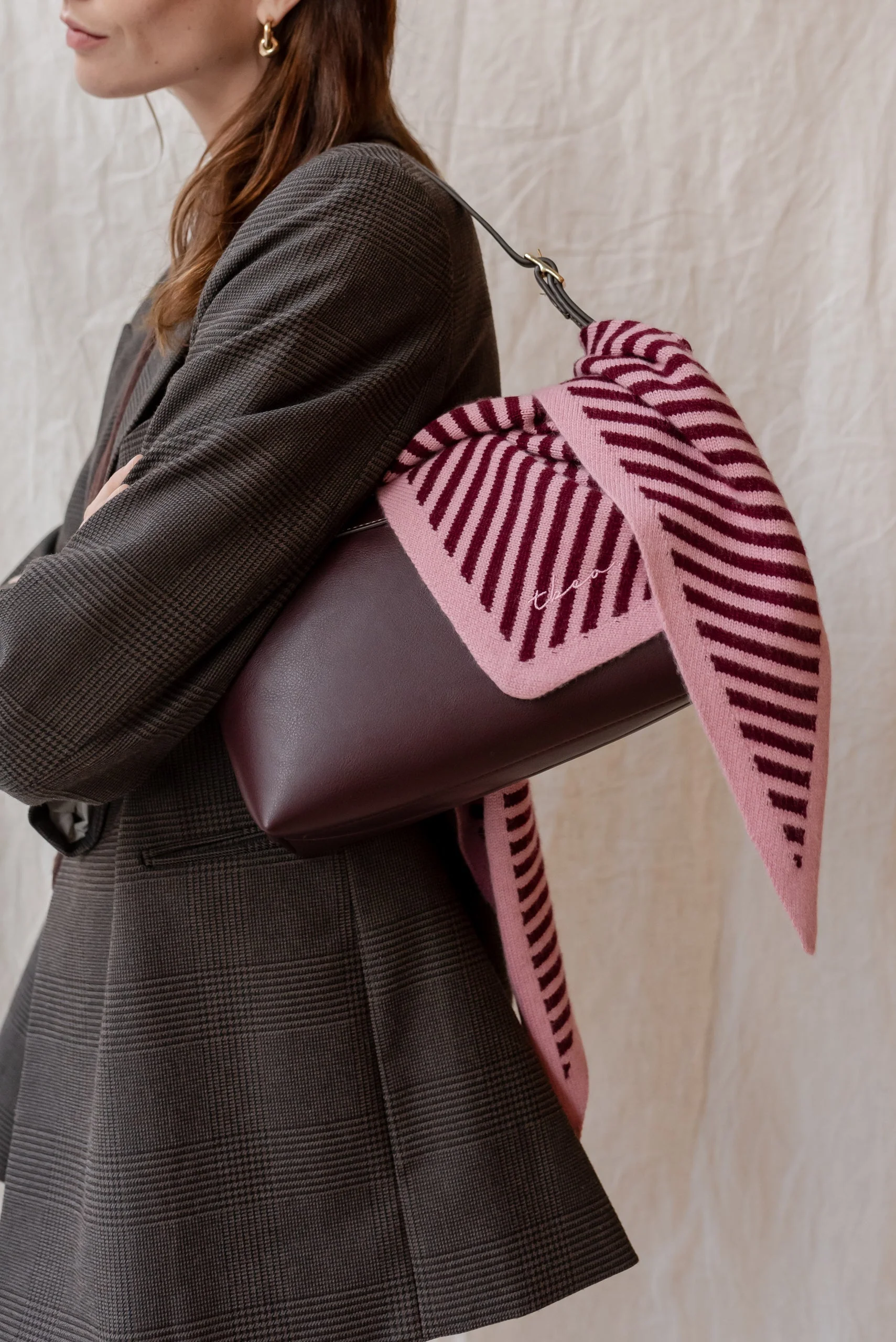 Merino Triangle Scarf in Pink Stripe - Image 4