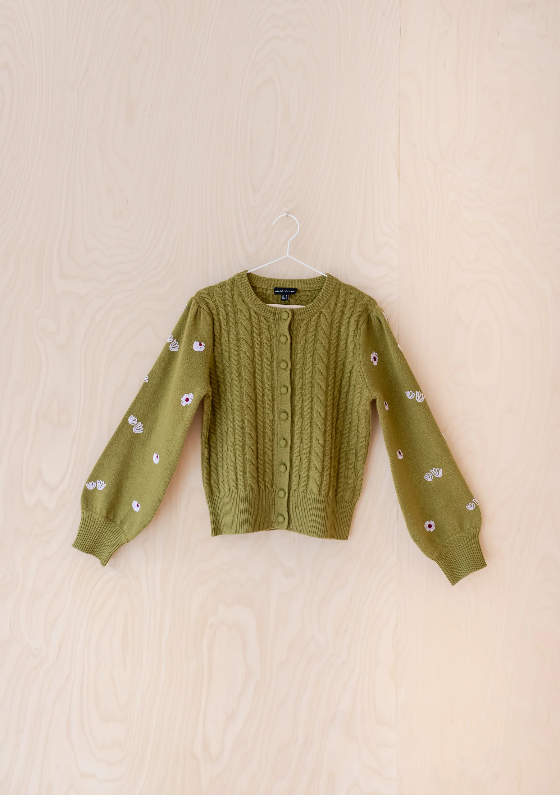 Nobody's Child x TBCo Green Cable Knit Embroidered Wool Cardigan - Image 7