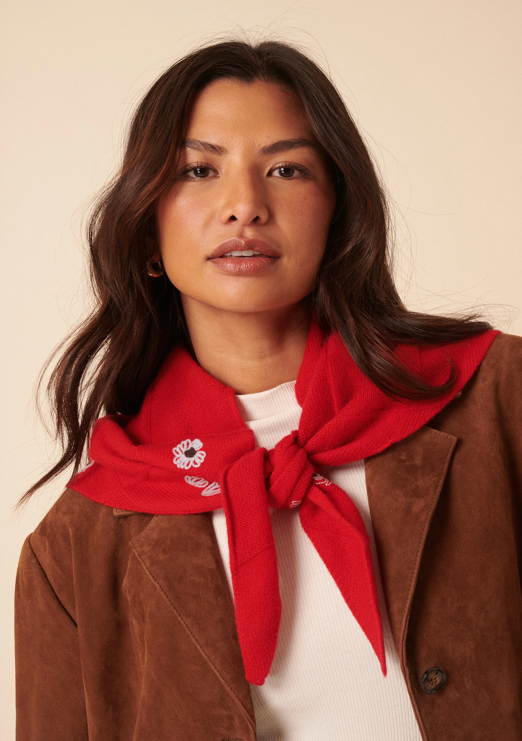 Nobody's Child x TBCo Red Floral Wool Triangle Scarf - Image 3