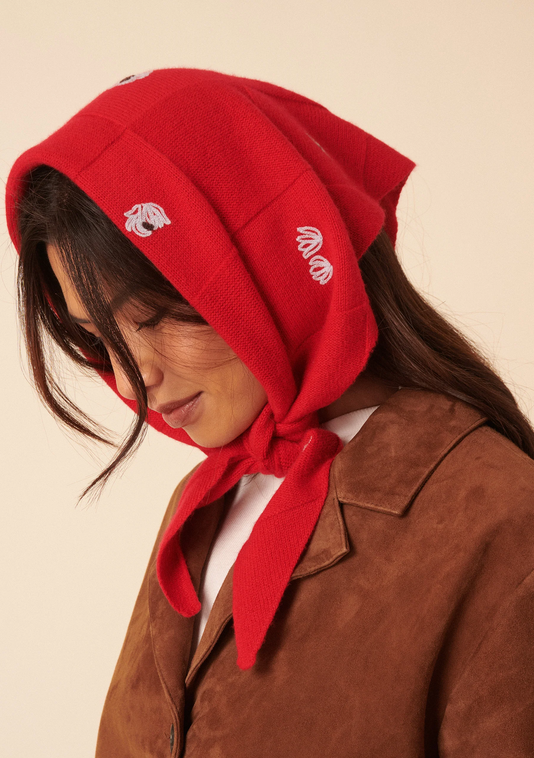 Nobody's Child x TBCo Red Floral Wool Triangle Scarf - Image 5