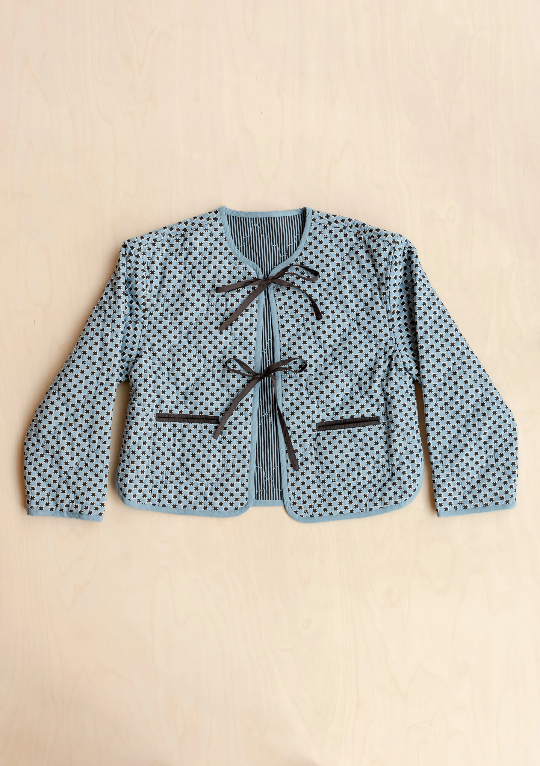 Quilted Cotton Jacket in Reversible Blue Celestial Stripe - Image 2