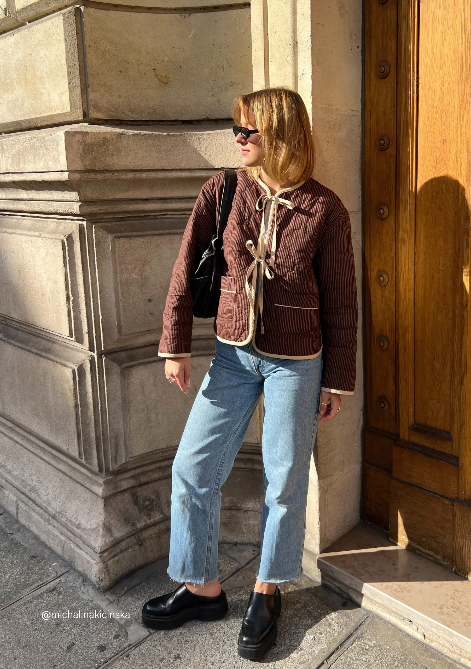 Quilted Cotton Jacket in Reversible Brown Celestial Stripe - Image 4
