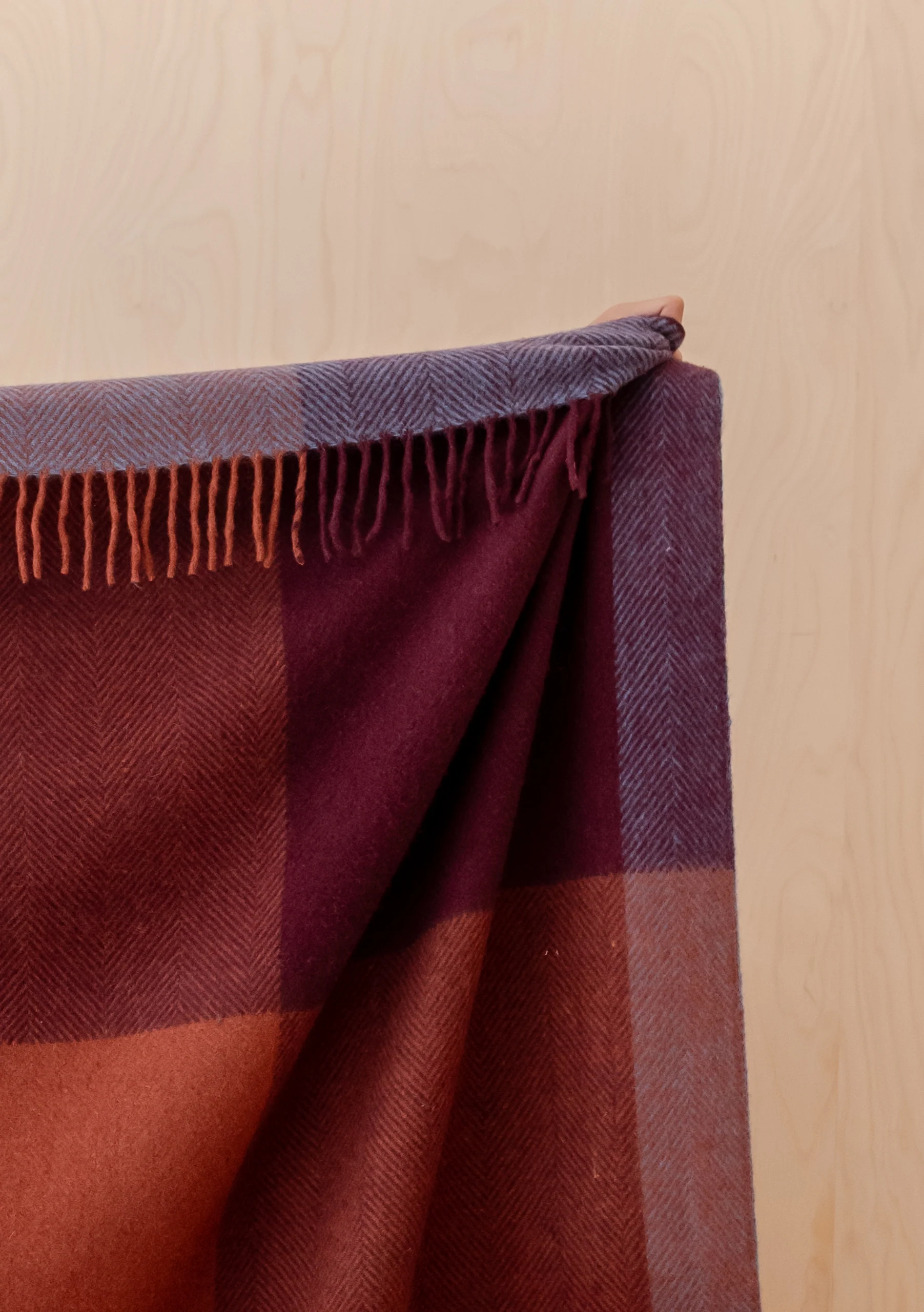 Recycled Wool Blanket in Berry Frame Check - Image 2
