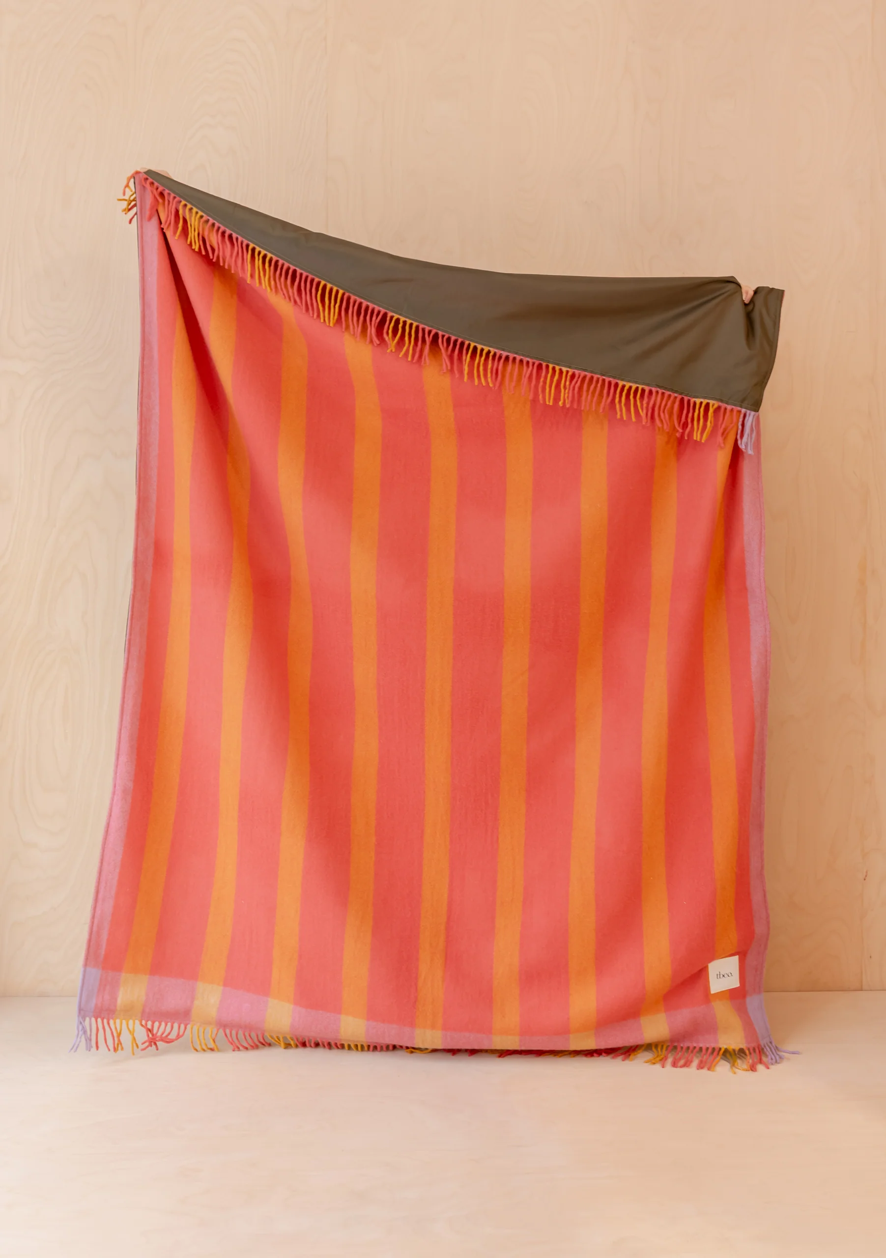 Recycled Wool Picnic Blanket in Orange Frame Stripe - Image 2