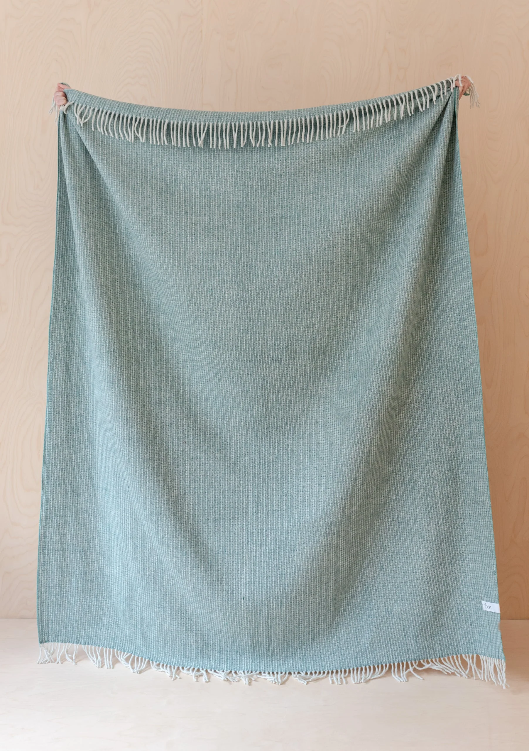 Recycled Wool Waffle Blanket in Sage - Image 2