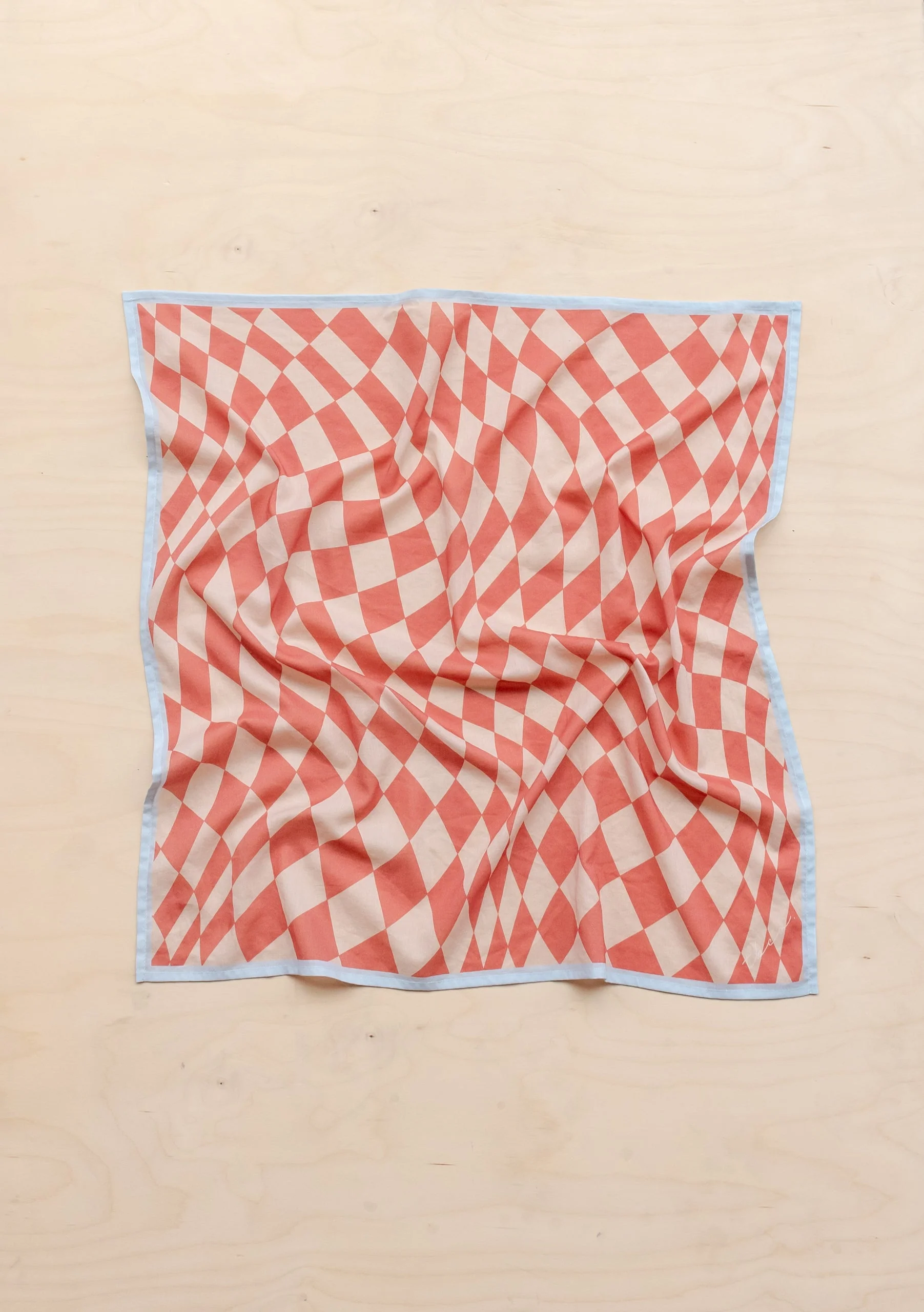 Sample Sale Cotton Square Scarf in Apricot Checkerboard - Image 2