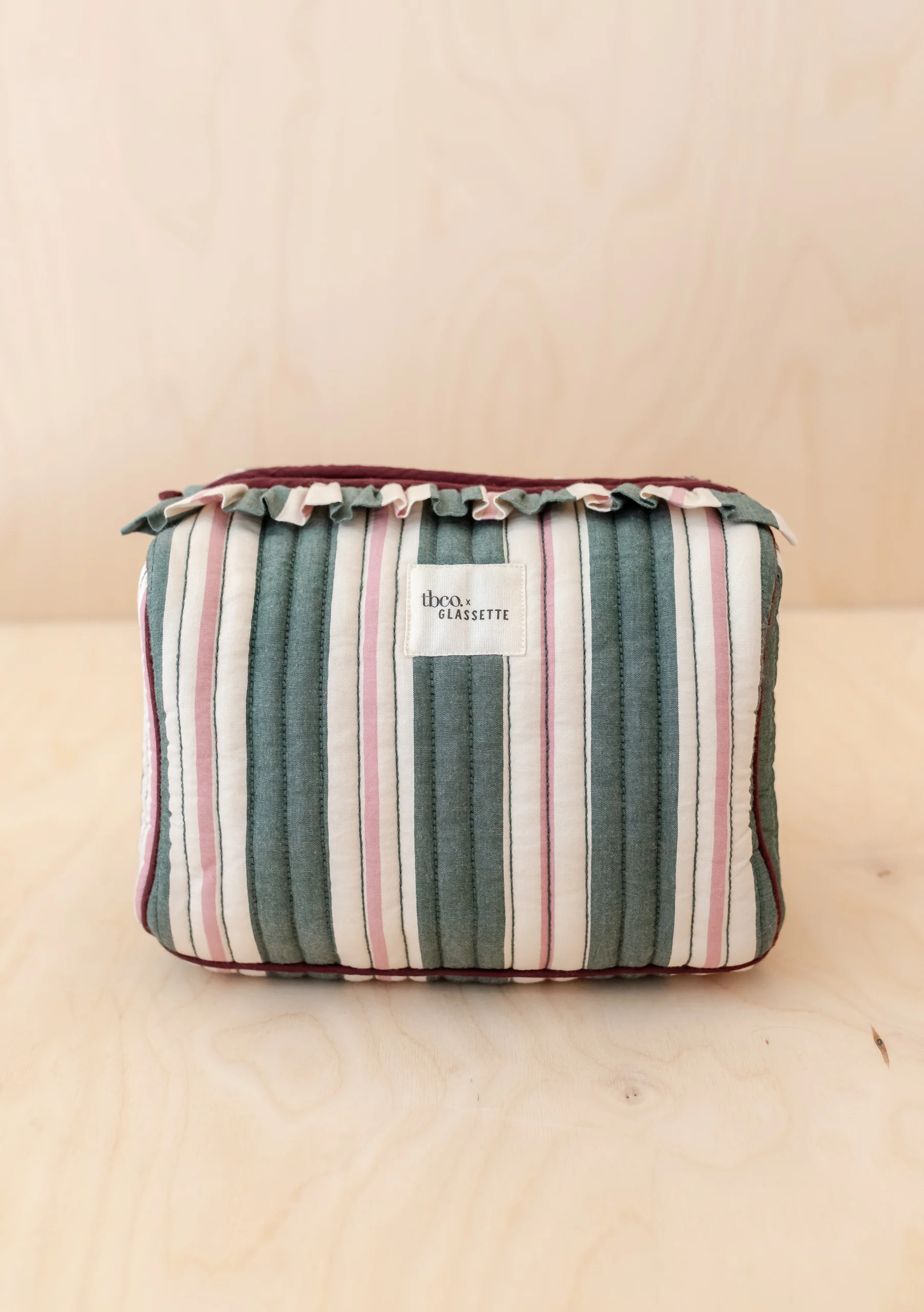 TBCo x Glassette Cotton Wash Bag in Green Stripe